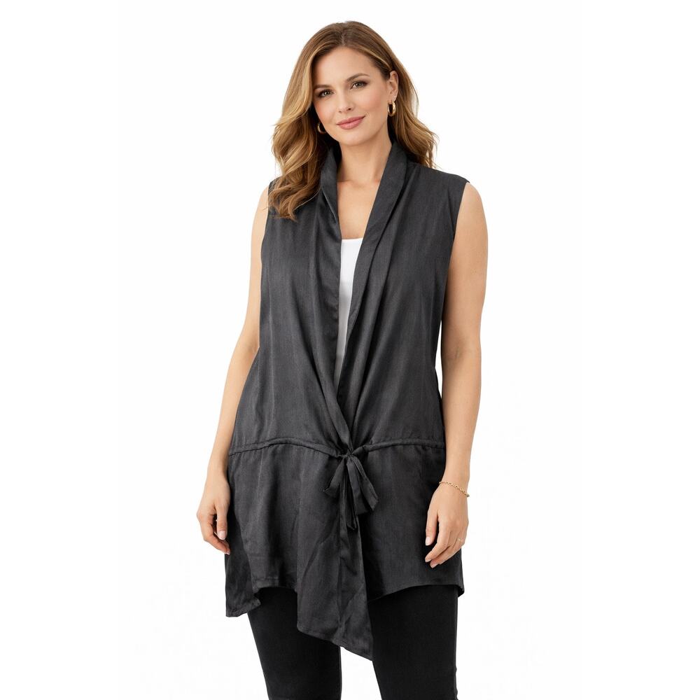 Z Cavaricicci Grey Satin Vest Open Front Tie Waist Womens Plus Size 3x